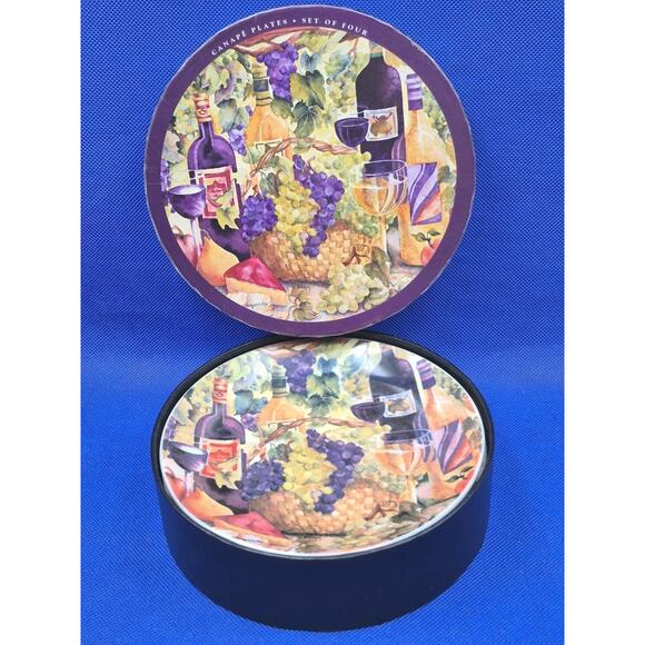 SBCD Deborah K Ellis Porcelain Canape Plates Wine Grapes 6" Set of 4 - Picture 3 of 11